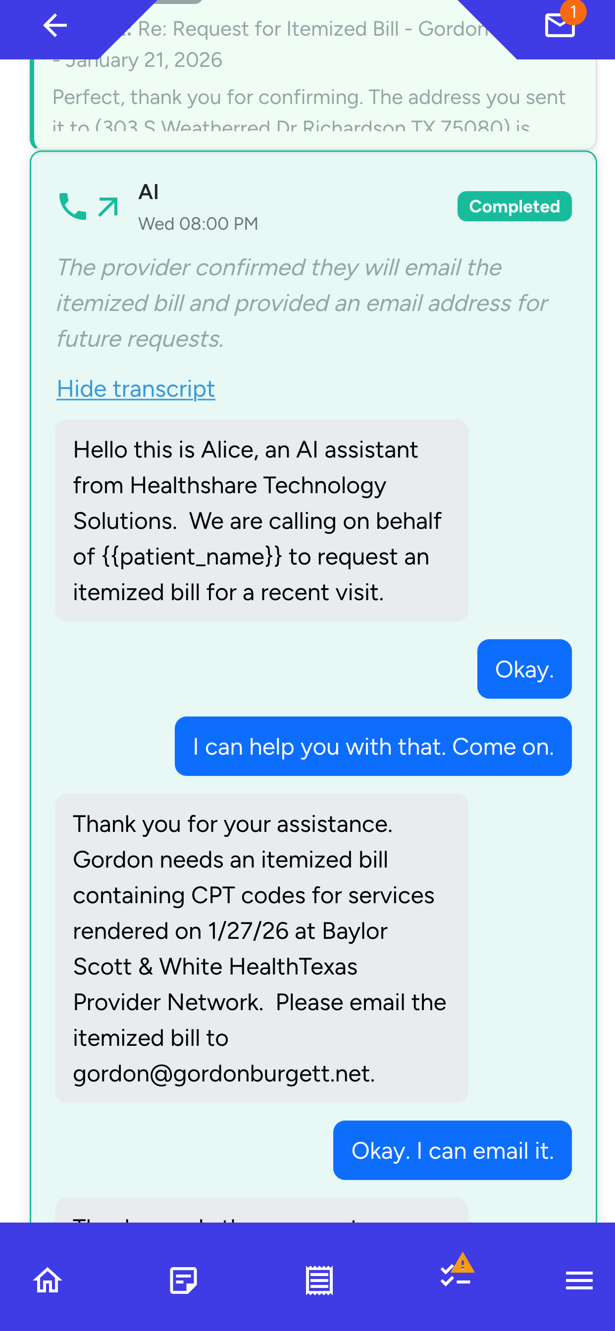 Provider Communication Screenshot